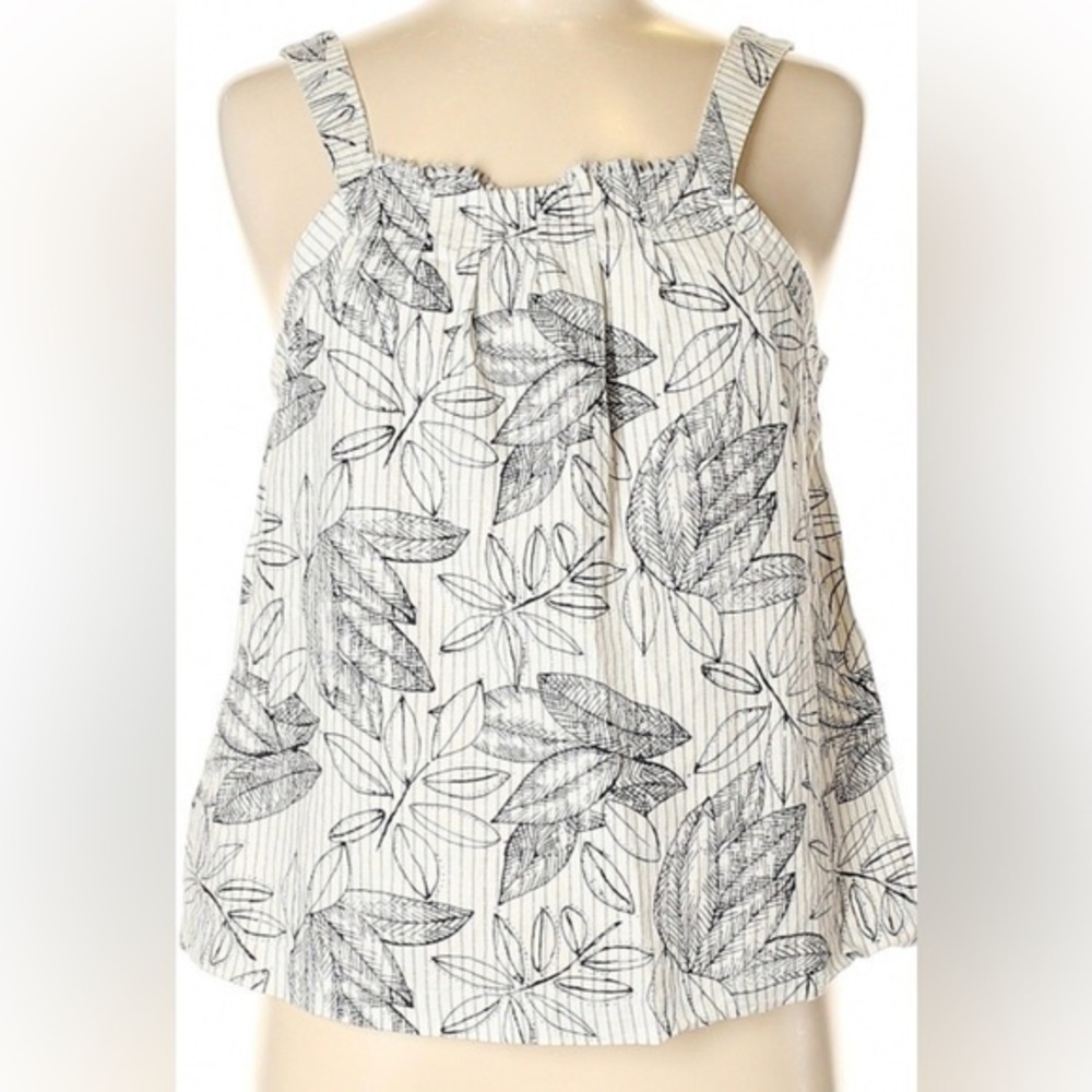Merona black white leaf print Strappy  cotton crop top size medium